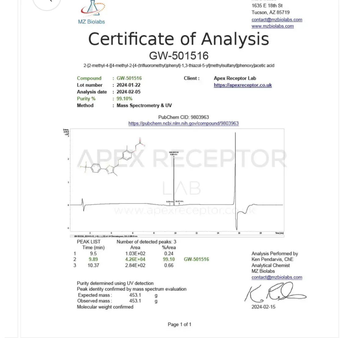 Cardarine (GW501516) - Apex Receptor - Afbeelding 3